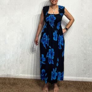Favant Hawaii Black Floral Vintage Maxi Dress Sz O/S